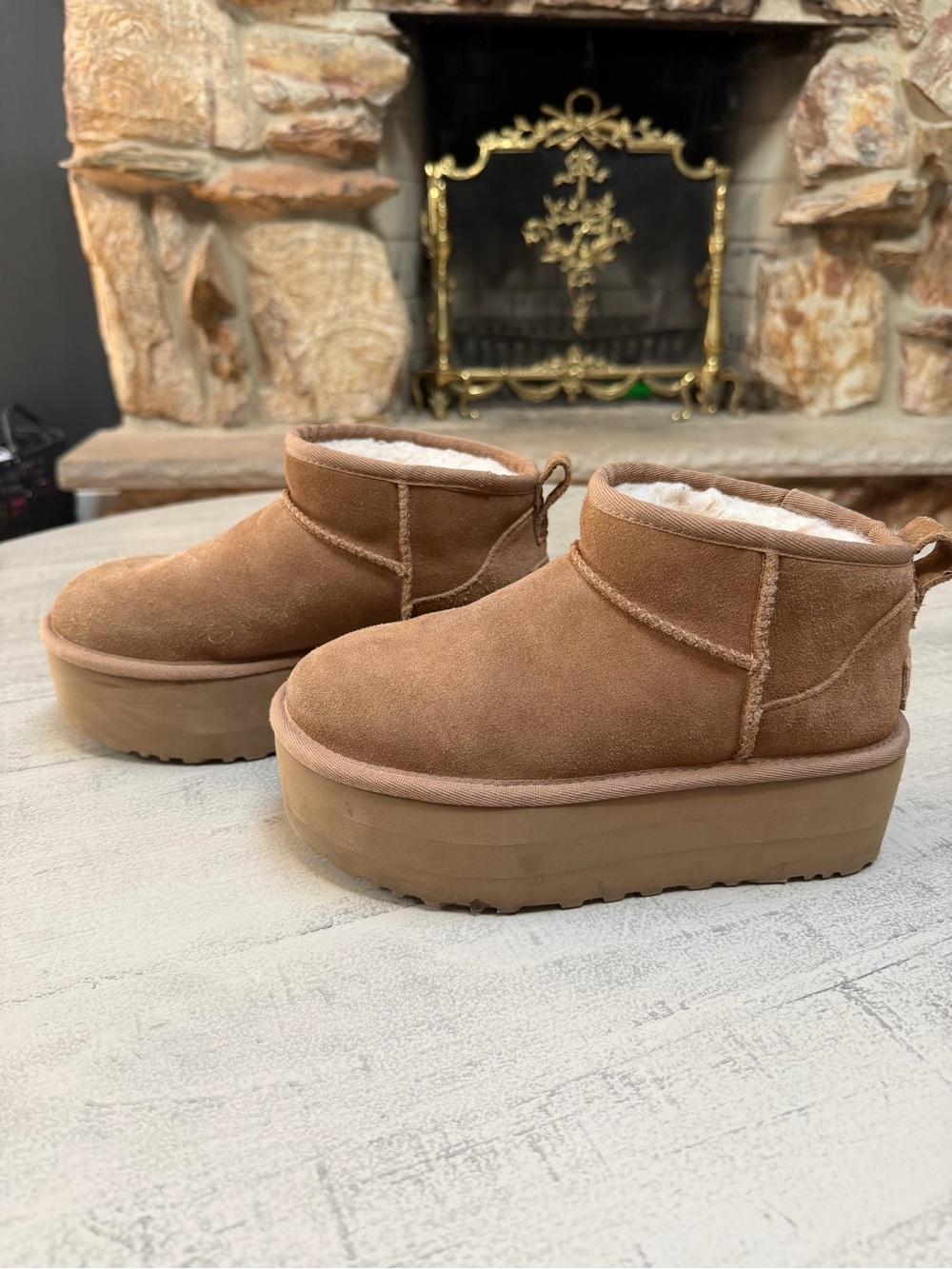 UGG Chestnut Brown Shearling-Lined Platform Boots